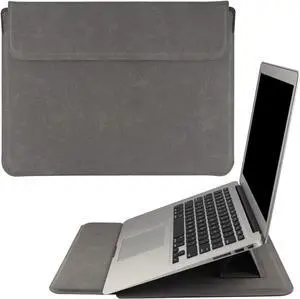 14 Inch Laptop Sleeve Case PU Leather Case Sleeve Pouch Dark Gray