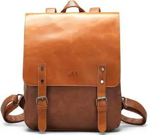 LXY Vegan Leather Backpack Vintage Laptop Bookbag for Women Men, Brown Faux Leather Backpack Purse Bookbag Weekend Travel Daypack