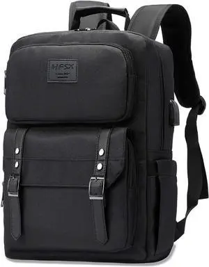 HFSX Laptop Backpack Women Men College Backpacks Bookbag Vintage Backpack Book Bag Fashion Back Pack Anti Theft Travel Backpacks with Charging Port fit 15.6 Inch Laptop Black