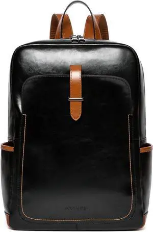 Leather Laptop Backpack for Women 15.6 inch Computer Backpack Purse College Daypack Work Travel Bag Black-brown