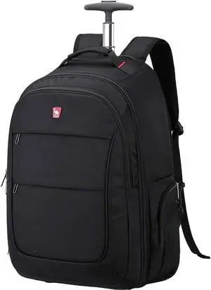 OIWAS Travel Rolling Backpack with Wheels, 17.3 inch Wheeled Laptop Backpack with Wheels for Adults, Carry on Luggage Business Roller Computer Bag Work Trolley Suitcase 36L Men Women Black
