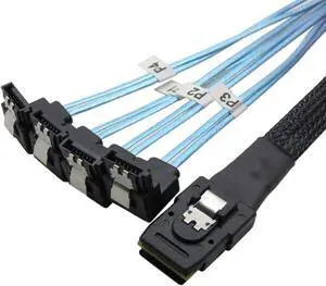 CableDeconn 18' Mini SAS 36P SFF-8087 To 4 SATA 7Pin 90 Degrees Target Hard Disk Data Cable 0.5M (H0304)