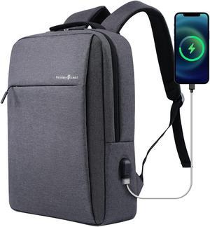 Laptop Backpack 15.6 Inch Business Slim Durable Travel Backpacks with USB Charging Port College Computer Bag Gifts for Men and Women Fits Notebook (Grey)