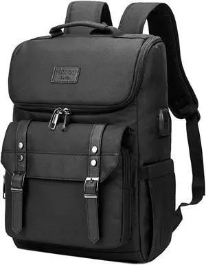 Vintage Backpack Travel Laptop Backpack with usb Charging Port for Women & Men College Backpack Fits 15.6 Inch Laptop Black