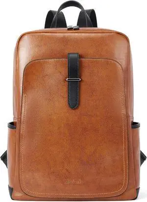 BOSTANTEN Leather Laptop Backpack for Women,15.6 inch Computer Backpack Purse College Daypack Work Travel Bag Brown