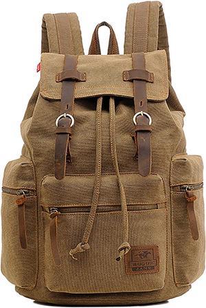 Vintage Travel Canvas Leather Backpack,Laptop Backpacks Rucksack,Shoulder Camping Hiking Backpacks School Bag Bookbag for Men Women HuaChen-AUGUR (M32_Brown)