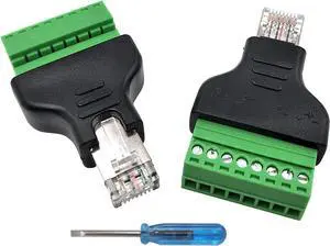 Poyiccot RJ45 Screw Terminal Adapter/Network RJ45 Ethernet Adapter, RJ45 Breakout Board / 8p8c Male to 8 Pin AV Terminal Screw Adapter Converter Block Plug for CCTV, Cat5, Cat6 (2pack)