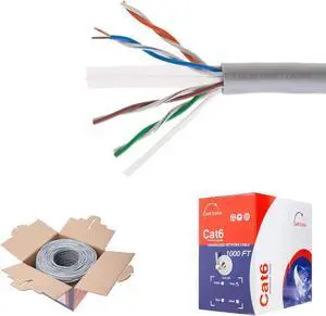 Satmaximum CAT6 1000ft UTP Gray Ethernet Solid Cable 550Mhz LAN Cable 23AWG RJ45 Network Wire Bulk (Gray)