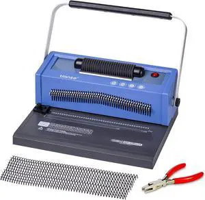 Spiral Coil Binding Machine, Manual Book Maker Punch Binder with Electric Coil Inserter, Disengaging pins, Adjustable Side Margin, Comes with 100pcs 5/16'' Plastic Coil Binding Spines & Plier