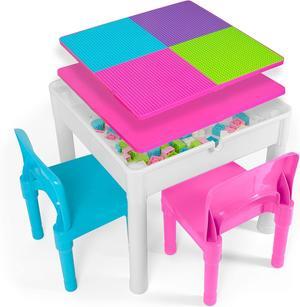 Play Platoon Kids Table and Chairs Set, Toddler 5 in 1 Activity Table - Sensory, Water, Art, Picnic, Blocks with Storage for Girls Ages 2 to 8