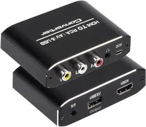 HDMI to RCA Converter 1080P HDMI to AV 3RCA CVBs Composite Video 3.5mm Aux Audio Adapter Supports PAL/NTSC for TV Stick PS3 PC Laptop Xbox HDTV DVD (BlackAluminum Alloy Material)