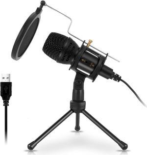 Microphone for PC, USB PC Microphone, PC Microphone Gaming with Tripod Stand & Pop Filter for Streaming, Podcasting, Vocal Recording, Compatible with Laptop Desktop Computer (USB)