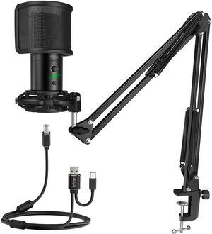 USB Gaming Streaming Microphone Kit for PC Computer, Condenser Mic Set with Arm Stand Mute Button & Gain, Mic Studio Bundle for Podcast Recording Twitch Discord YouTube Zoom, USB C & A -T683
