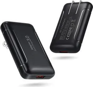Ultra Slim Flat Portable USB Wall Charger Plug, 2 Pack Black
