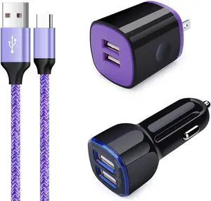 Dual USB Car Charger Adapter, Wall Charger Type C Cable Fast Charging Compatible for Samsung Galaxy A56 A36 A26 A16 A06 A05S S25 Ultra S25+ S24FE S24 Ultra S24 Plus S23FE S22 A15 A55 A54 A14 A13 A12