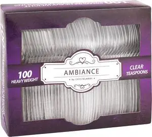 Crystalware Heavy Weight Plastic Tea Spoons 100/box, Clear Crystalware Heavy Weight Plastic Tea Spoons 100/box, Clear