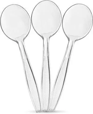 Plasticpro Clear Plastic Soup Spoons Disposable Cutlery Medium Weight Utensils 100 Count Plasticpro Clear Plastic Soup Spoons Disposable Cutlery Medium Weight Utensils 100 Count