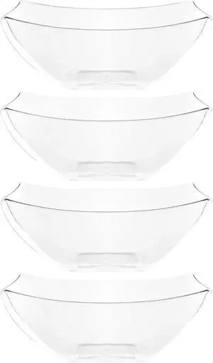 PLASTICPRO Disposable Square Serving Bowls, Party Snack or Salad Bowl, Plastic Clear or White Pack of 4 (16 OUNCE, Clear) PLASTICPRO Disposable Square Serving Bowls, Party Snack or Salad Bowl, Plastic Clear or White Pack of 4 (16 OUNCE, Clear)