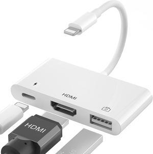 HDMI Adapter 3 in 1 USB Camera Adapter with 1080P Digital AV HDMI Adapter + Charging Splitter Support USB Flash Drive MIDI Keyboard Mouse Ethernet Adapter