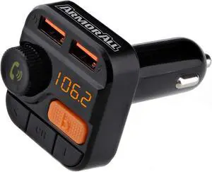 Xtreme Digital Lifestyle Accessories Armor All Wireless Bluetooth FM Transmitter with Dual Port USB Charging, Voice Controls, Bass Boost, Hands-Free Calling and Music Streaming,Block,AHF9-1010-BLK