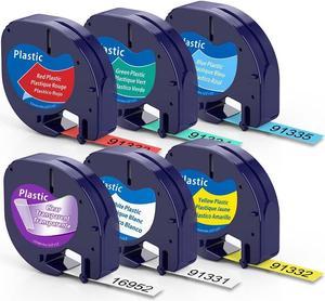 6-Pack MarkDomain Compatible LetraTag Refills Replacement for Dymo LT100H LT100T QX50 Letratag Label Maker Refills Plastic Label Tape 16952 91331 91332 91333 91334 91335 (1/2" x 13'), 12mm x 4m