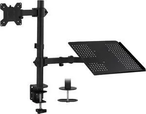 Mount-It! Laptop and Monitor Desk Mount | Fully Adjustable Laptop Bracket with VESA Computer Display Arm Stand | Desk Pole Mount Extension for Monitors and Laptops