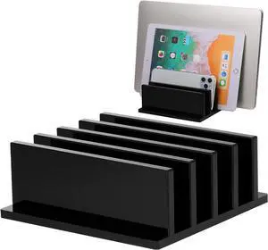 1 Piece 4-Compartment Acrylic Vertical Laptop Stand Can Accommodate with a Thickness of Less Than 2 cm Fits Most Laptop (Black)