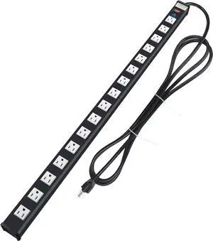 16-Outlet Metal Surge Protector Power Strip, 9 ft Extension Cord, 450 Joules, 15-Amp Integrated Circuit Breaker Overload Protection for Home, Office, School, Garage, Computer, TV [ETL Listed]
