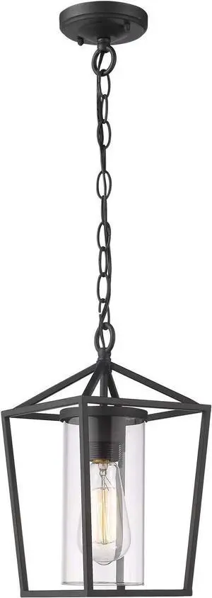 Emliviar Modern Outdoor Pendant Light, 1-Light Outdoor Hanging Lantern Light in Balck Finish with Clear Glass, 20065H BK