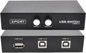 OLLGEN 2 Port USB 2.0 Sharing Manual Switch Box Hub 2 PCS Share 1 USB Device for Printer Scanner Camera Keyboard (2 Port)