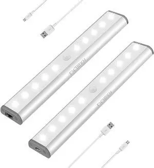 Stick-on Anywhere Portable Little Light Wireless LED Under Cabinet Lights 10-LED Motion Sensor Activated Night Light Build in Rechargeable Battery Magnetic Tap Lights for Closet Cabinet