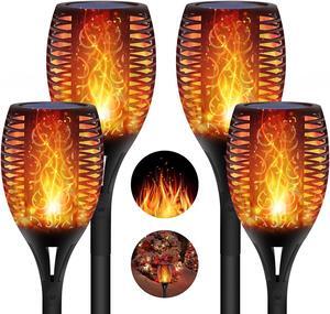 WorldwideSupermarket 4 Pack Solar Lights Torches 96 LED Flickering Flame Outdoor 43 inches Waterproof Solar Powered Pathway Lights Landscape Lanterns Decoration Lighting Auto On/Off for Garden, Golden