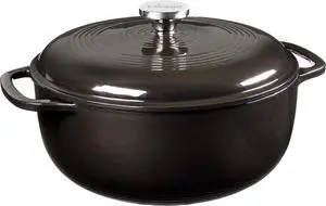 Lodge 6 Quart Enameled Cast Iron Dutch Oven with Lid  Dual Handles  Oven Safe up to 500° F or on Stovetop - Use to Marinate, Cook, Bake, Refrigerate and Serve  Midnight Chrome