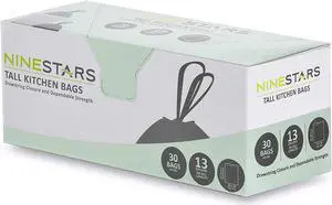 NINESTARS NSTB-13-30 Extra Strong White Trash Bag w/Drawstring Closure, 13 Gal. / 49 L., 30 count NINESTARS NSTB-13-30 Extra Strong White Trash Bag w/Drawstring Closure, 13 Gal. / 49 L., 30 count