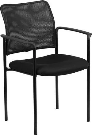 Flash Furniture Jana Comfort Black Mesh Stackable Steel Side Chair with Arms