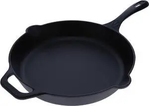 Victoria Cast Iron Skillet Large Frying Pan with Helper Handle Seasoned with 100% Kosher Certified Non-GMO Flaxseed Oil, 12 Inch, Black