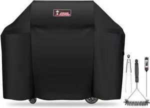 7130 Grill Cover for Weber Genesis II 3 Burner Grill and Genesis 300 Series Grills (Compared to 7130) including Brush Tongs and Thermometer