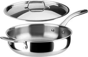 Duxtop Whole-Clad Tri-Ply Stainless Steel Saute Pan with Lid, 3 Quart, Kitchen Induction Cookware