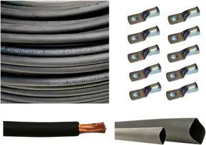 WNI 4/0 AWG 4/0 Gauge 5 Feet Black Battery Welding Pure Copper Ultra Flexible Cable + 5pcs of 5/16" & 5pcs 3/8" Copper Cable Lug Terminal Connectors + 3 Feet Heat Shrink Tubing WNI 4/0 AWG 4/0 Gauge 5 Feet Black Battery Welding Pure Copper Ultra Flexible Cable + 5pcs of 5/16" & 5pcs 3/8" Copper Cable Lug Terminal Connectors + 3 Feet Heat Shrink Tubing