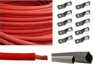 1/0 AWG 1/0 Gauge 5 Feet Black + 5 Feet Red Battery Welding Pure Copper Ultra Flexible Cable + 5pcs of 5/16" & 5pcs 3/8" Copper Cable Lug Terminal Connectors + 3 Feet Heat Shrink Tubing