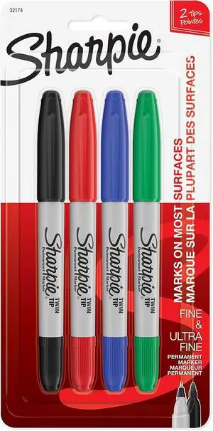 Sharpie 32174PP Twin Tip Permanent Markers Fine and Ultra Fine Assorted Colors 4 Count Sharpie 32174PP Twin Tip Permanent Markers Fine and Ultra Fine Assorted Colors 4 Count
