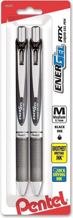 Pentel EnerGel RTX Retractable Liquid Gel Pen, (0.7mm), Medium Line, Metal Tip, Black Ink, Pack of 2 (BL77BP2A) Pentel EnerGel RTX Retractable Liquid Gel Pen, (0.7mm), Medium Line, Metal Tip, Black Ink, Pack of 2 (BL77BP2A)