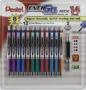 Pentel EnerGel RTX Retractable Metal Tip Pen, 0.7mm, 12 Assorted Colors with 2 Refills (BL77F14C) Pentel EnerGel RTX Retractable Metal Tip Pen, 0.7mm, 12 Assorted Colors with 2 Refills (BL77F14C)