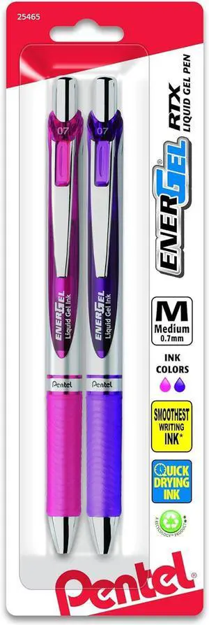 Pentel EnerGel RTX Retractable Liquid Gel Pen, Medium Line, Metal Tip, Pink/Violet Ink, 2-Pack (BL77BP2PV) Pentel EnerGel RTX Retractable Liquid Gel Pen, Medium Line, Metal Tip, Pink/Violet Ink, 2-Pack (BL77BP2PV)