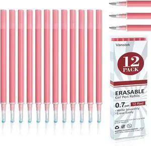 Vanstek 12 Red Erasable Gel Pen Refills, Gel Ink Refills Compatible with Erasable Pens, Fine Point 0.7 mm, Perfect for Writing Planner & Crossword Puzzles Vanstek 12 Red Erasable Gel Pen Refills, Gel Ink Refills Compatible with Erasable Pens, Fine Point 0.7 mm, Perfect for Writing Planner & Crossword Puzzles