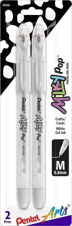 Pentel Arts Milky Pop Pastel Gel Pen, (0.8mm), Medium Line, White Ink, Pack of 2 (K98PABP2W) Pentel Arts Milky Pop Pastel Gel Pen, (0.8mm), Medium Line, White Ink, Pack of 2 (K98PABP2W)