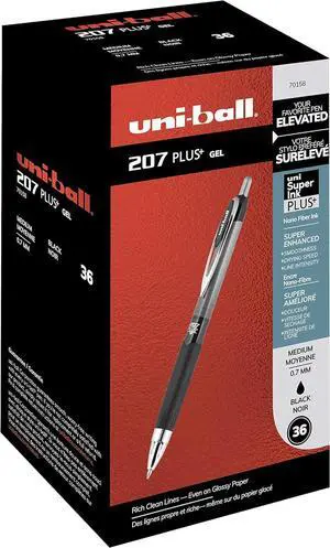 Uni-ball 207 Plus+ Retractable Gel Pen 36 Pack in Black with 0.7mm Medium Point Pen Tips, Uni-Super Ink is Smooth, Vibrant, and Protects Against, Water, Fading, and Fraud Uni-ball 207 Plus+ Retractable Gel Pen 36 Pack in Black with 0.7mm Medium Point Pen Tips, Uni-Super Ink is Smooth, Vibrant, and Protects Against, Water, Fading, and Fraud