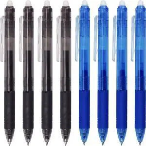 Bribobo 8 Pack Retractable Erasable Gel Pens Clicker Fine Point 0.7mm | Comfort Grip for Drawing Writing Planner and School Supplies, Black and Blue Color Inks Bribobo 8 Pack Retractable Erasable Gel Pens Clicker Fine Point 0.7mm | Comfort Grip for Drawing Writing Planner and School Supplies, Black and Blue Color Inks