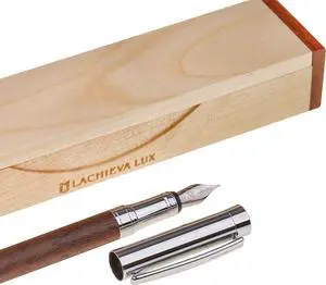 LACHIEVA LUX Walnut Fountain Pen, German Fine Nib, Smooth Ink Flow, Wooden Gift Box with Converter & 2 Cartridges, Fancy Pen for Men and Women LACHIEVA LUX Walnut Fountain Pen, German Fine Nib, Smooth Ink Flow, Wooden Gift Box with Converter & 2 Cartridges, Fancy Pen for Men and Women