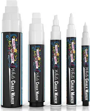 CHALKY CROWN White Liquid Chalk Markers - 5 Pack (1, 3, 6, 10, 15mm) CHALKY CROWN White Liquid Chalk Markers - 5 Pack (1, 3, 6, 10, 15mm)